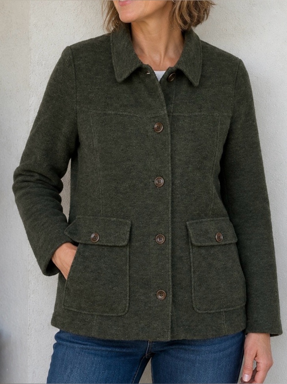 L.L.Bean Women’s Olive Wool Blend Insulated Barn Jacket Classic Field Coat